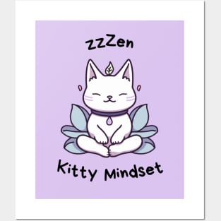 Kawaii Cute Yoga Meditating Cat Posters and Art